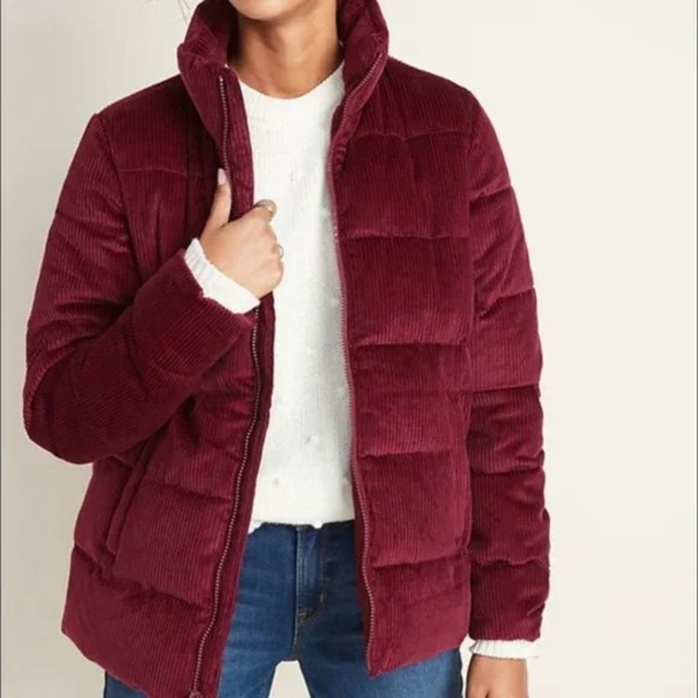 Old‎ Navy Burgundy Boxy Full Zip frost free corduroy puffer jacket Small